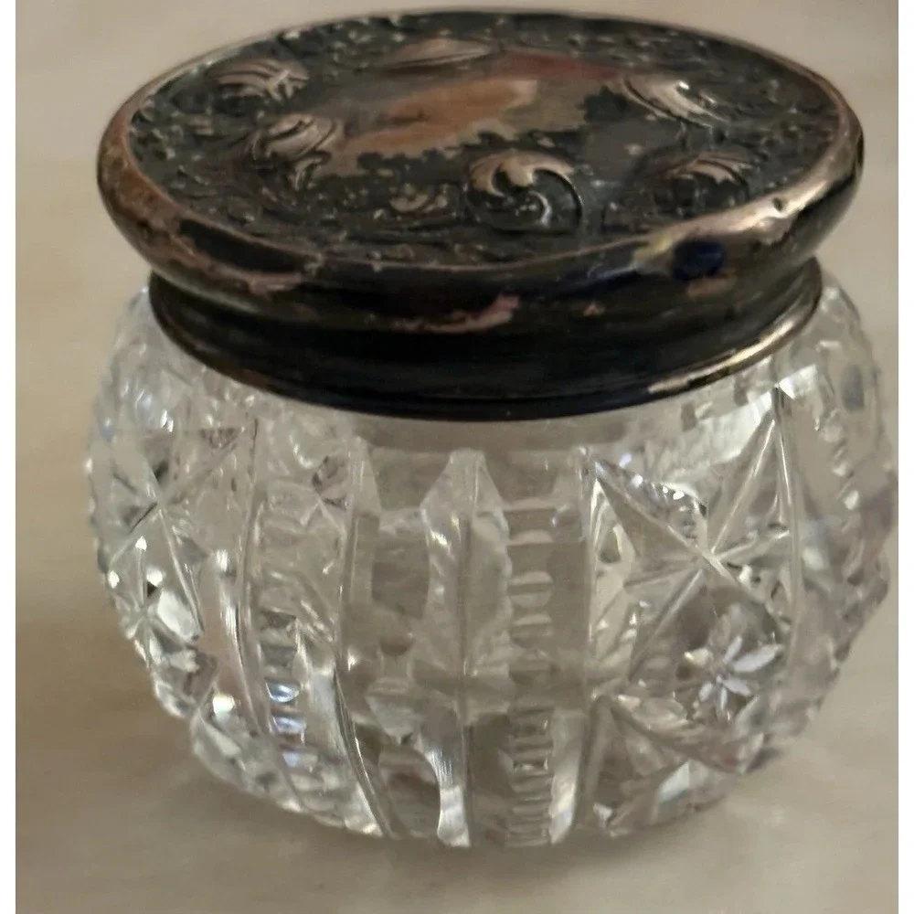 Vintage Cut Glass Vanity Jar With Sterling Silver Lid. See Pics!!
